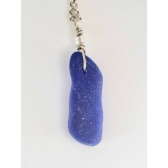 Seaglass Cobalt Blue Necklace Handmade Sterling Silver Sea Glass Beach - Picture 6 of 10